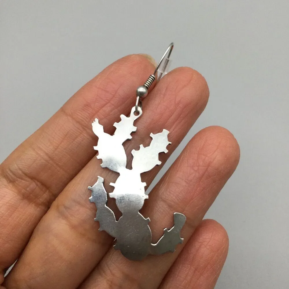 Vtg Trina Badarak Earrings Prickly Pear Cactus Sterling Silver Dangle 1988 7.2g - Picture 6 of 13